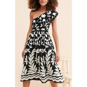 Anthropologie Applique One-Shoulder Midi Dress / Sz 2 / Like New